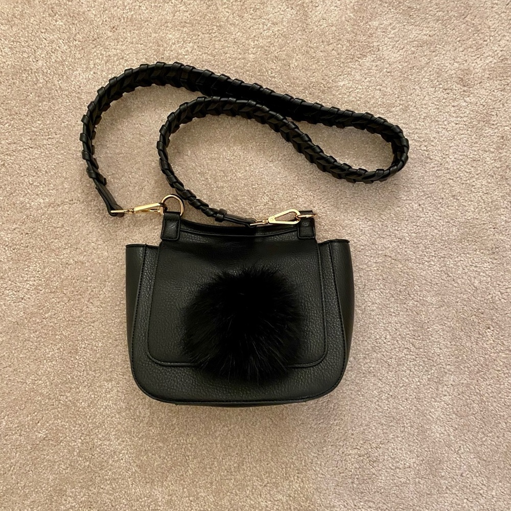 ANTHROPOLOGIE Jules Kae Black Crossbody Pom Bag